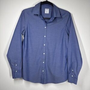 Brooks Brothers Womens Small Blue Shirt Wrinkle-Free Cotton Stretch Button Down